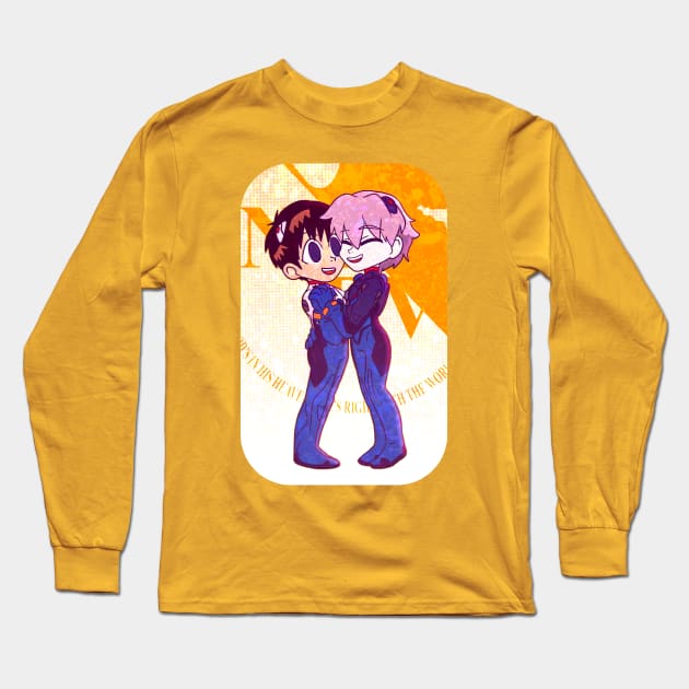 NGE: DANCE TO THE END KAWORU X SHINJI NERV LOGO ORANGE Long Sleeve T-Shirt by Angsty-angst